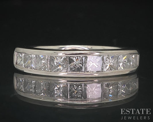 14k White Gold Princess Natural .60ctw Diamond Ladies Wedding Band 3.6g i18461
