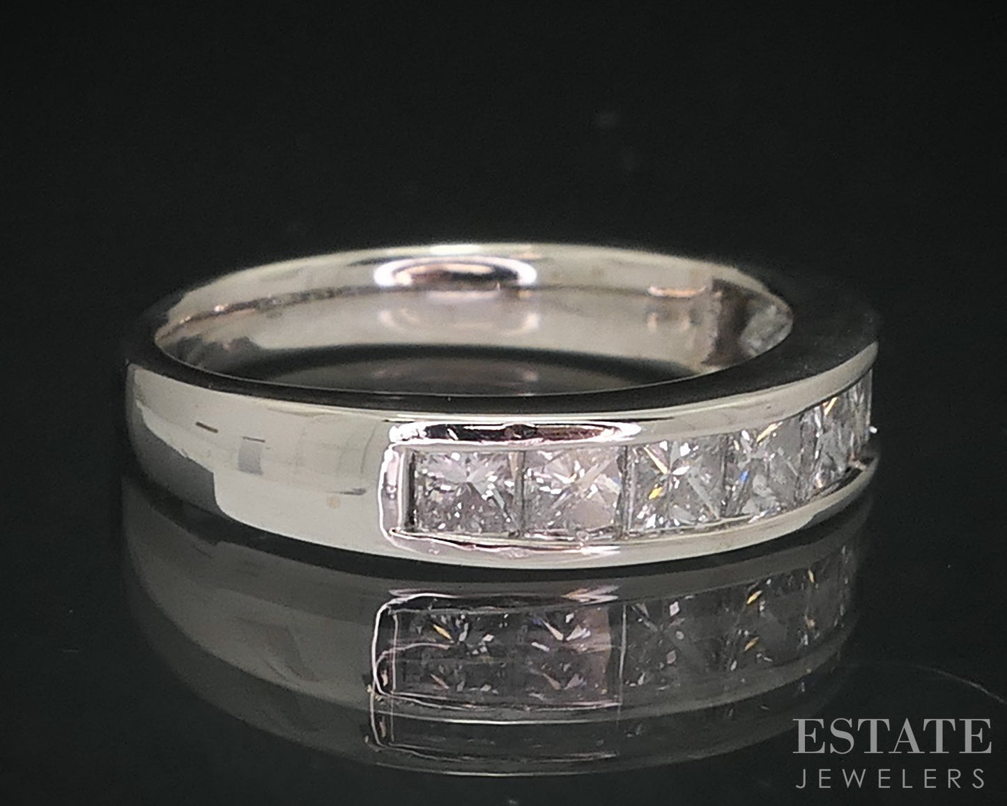 14k White Gold Princess Natural .60ctw Diamond Ladies Wedding Band 3.6g i18461