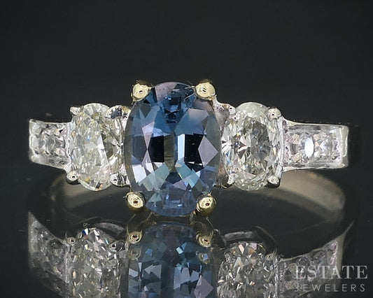 14k Yellow & White Gold Natural Blue Sapphire Diamond Engagement Ring i18450