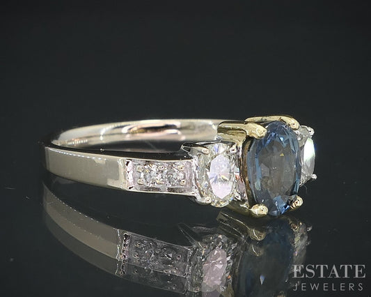 14k Yellow & White Gold Natural Blue Sapphire Diamond Engagement Ring i18450
