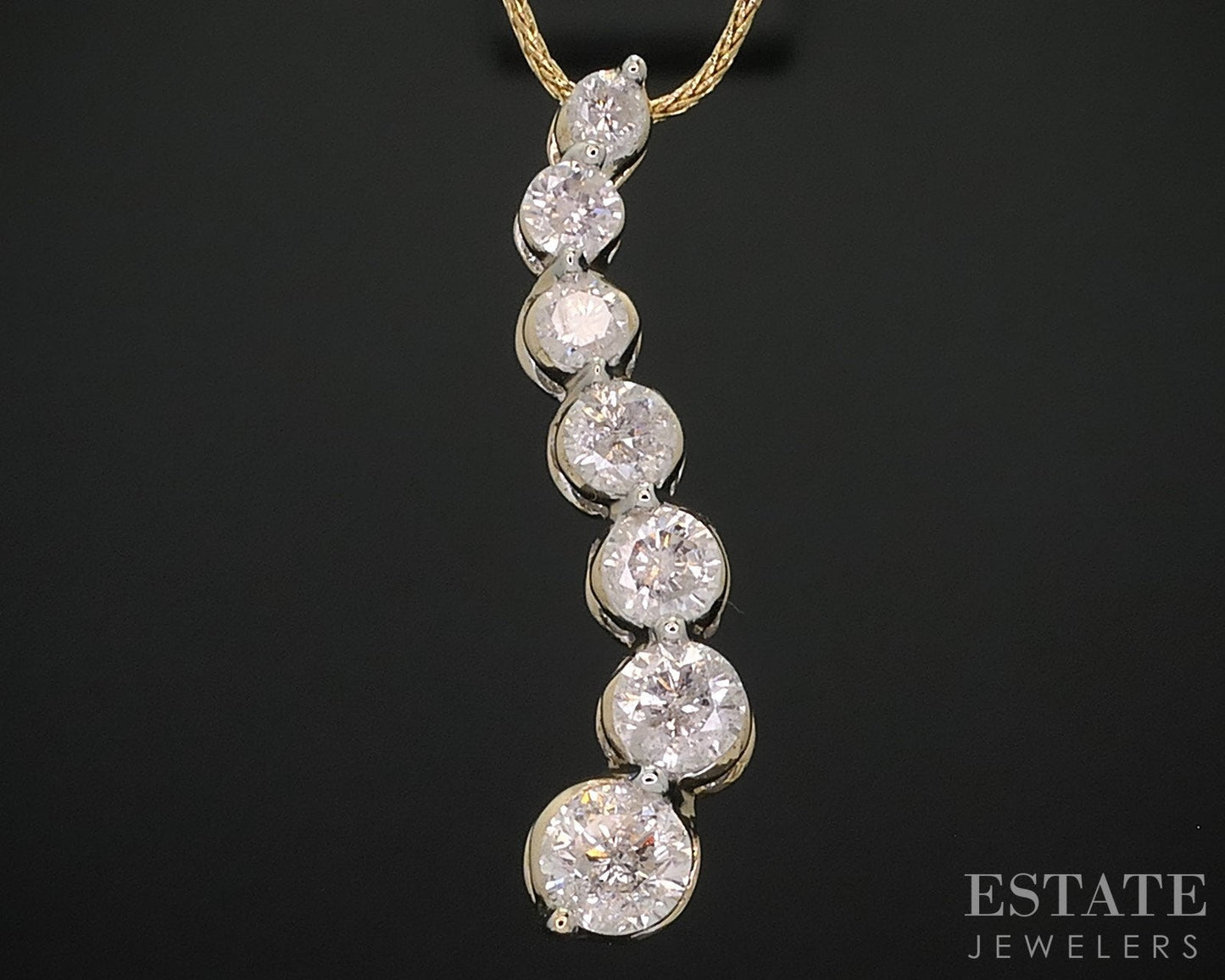14k Yellow Gold Round Natural 1.37ctw Diamond Journey Necklace 4.2g 16"L i18446