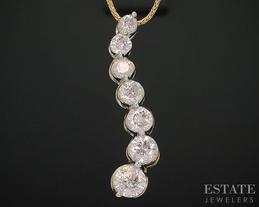 14k Yellow Gold Round Natural 1.37ctw Diamond Journey Necklace 4.2g 16"L i18446