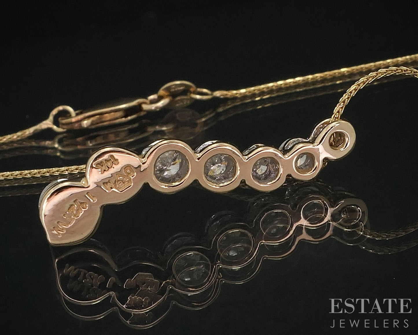 14k Yellow Gold Round Natural 1.37ctw Diamond Journey Necklace 4.2g 16"L i18446