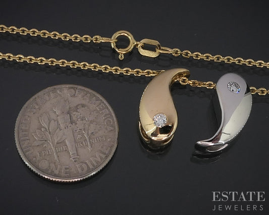 18k & 14k Two Tone Gold Round Natural Diamond Ying Yang Necklace 6.9g i18487
