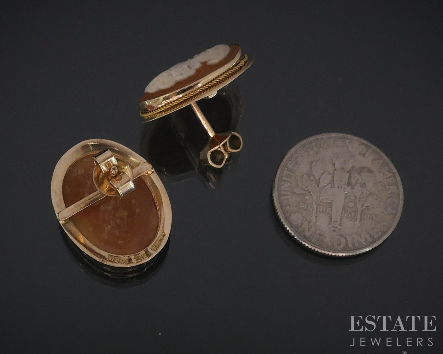 Vintage 14k Yellow Gold Natural Cameo Stud Ladies Earrings 3.3g i18481