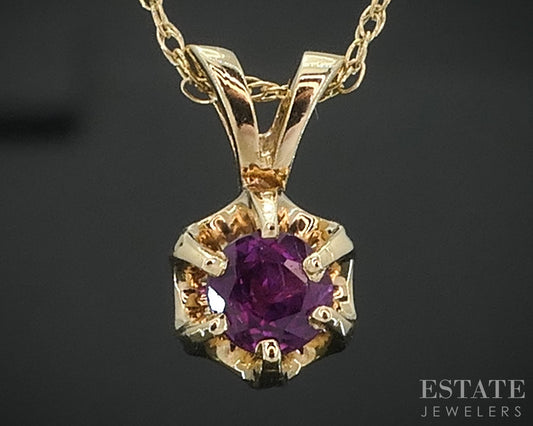 Vintage 10k Yellow Gold Natural Ruby Solitaire Ladies Necklace 1.2g 18"L i18479