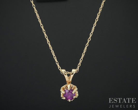 Vintage 10k Yellow Gold Natural Ruby Solitaire Ladies Necklace 1.2g 18"L i18479