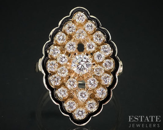 Vintage 14k Yellow Gold Natural .76ctw Diamond Navette Cocktail Ring 7.4g i18477
