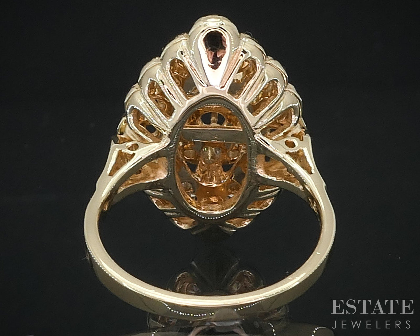 Vintage 14k Yellow Gold Natural .76ctw Diamond Navette Cocktail Ring 7.4g i18477