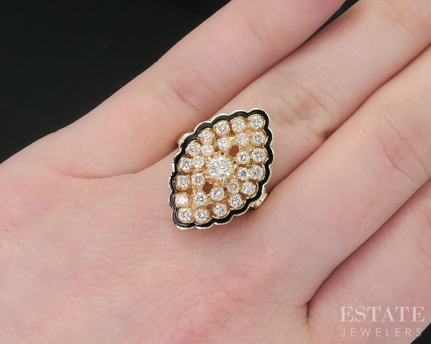 Vintage 14k Yellow Gold Natural .76ctw Diamond Navette Cocktail Ring 7.4g i18477