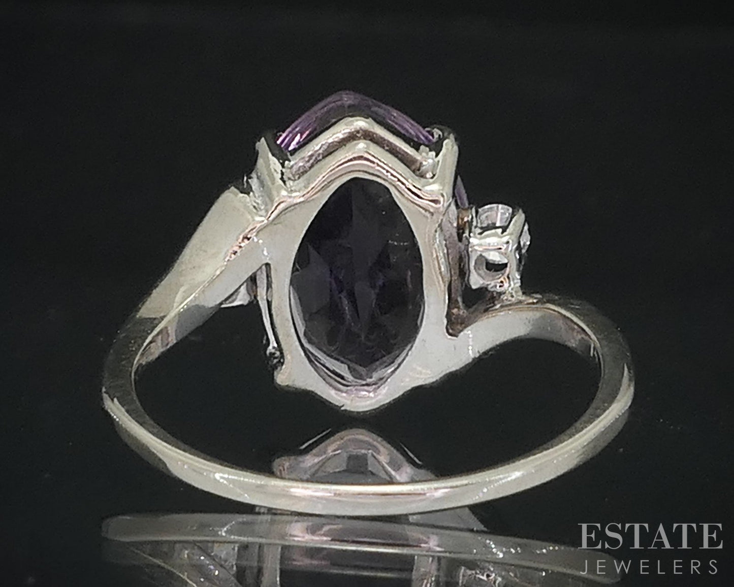 14k White Gold EFFY Cabochon Natural Amethyst & Diamond Ring 3.2g i18508