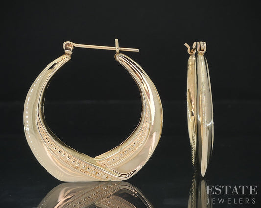 14k Yellow Gold Twisted Flat Hoop Ladies Earrings 3.4g i18510b