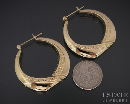 14k Yellow Gold Twisted Flat Hoop Ladies Earrings 3.4g i18510b