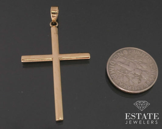 Vintage 18k Yellow Gold Smooth Cross Puffy Ladies Pendant 2.7g i18500b
