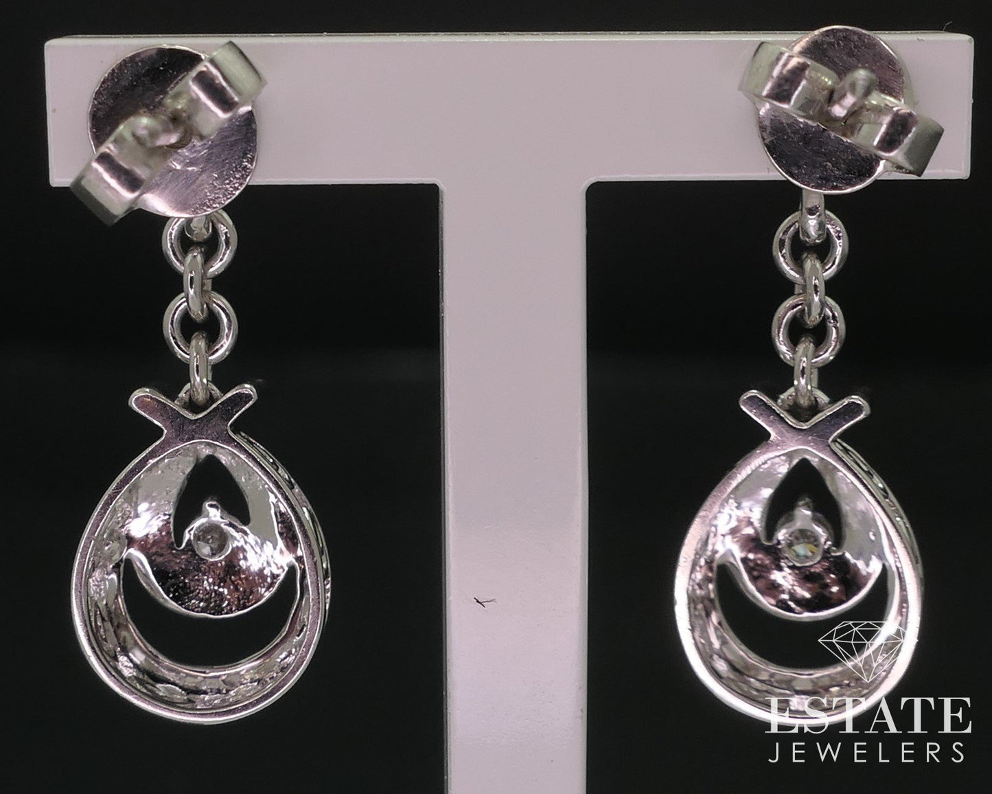 10k White Gold Natural .08ctw Diamond Tear Drop Dangle Earrings 3.1g i18506b