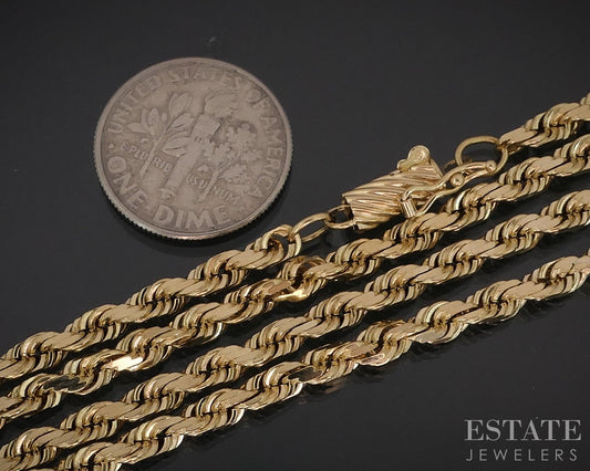 14k Yellow Gold 3.5mm Diamond Cut Rope Chain Link Mens Bracelet 24g 24"L i18522b