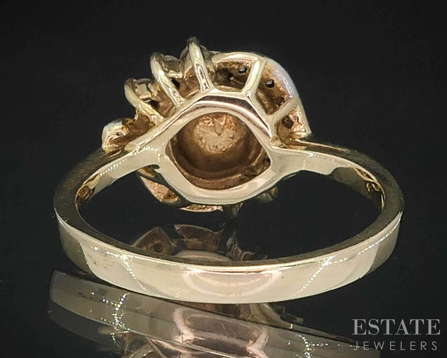 Vintage 14k Yellow Gold 8mm Cultured Pearl & Diamond Ladies Ring 3.7g i18519b