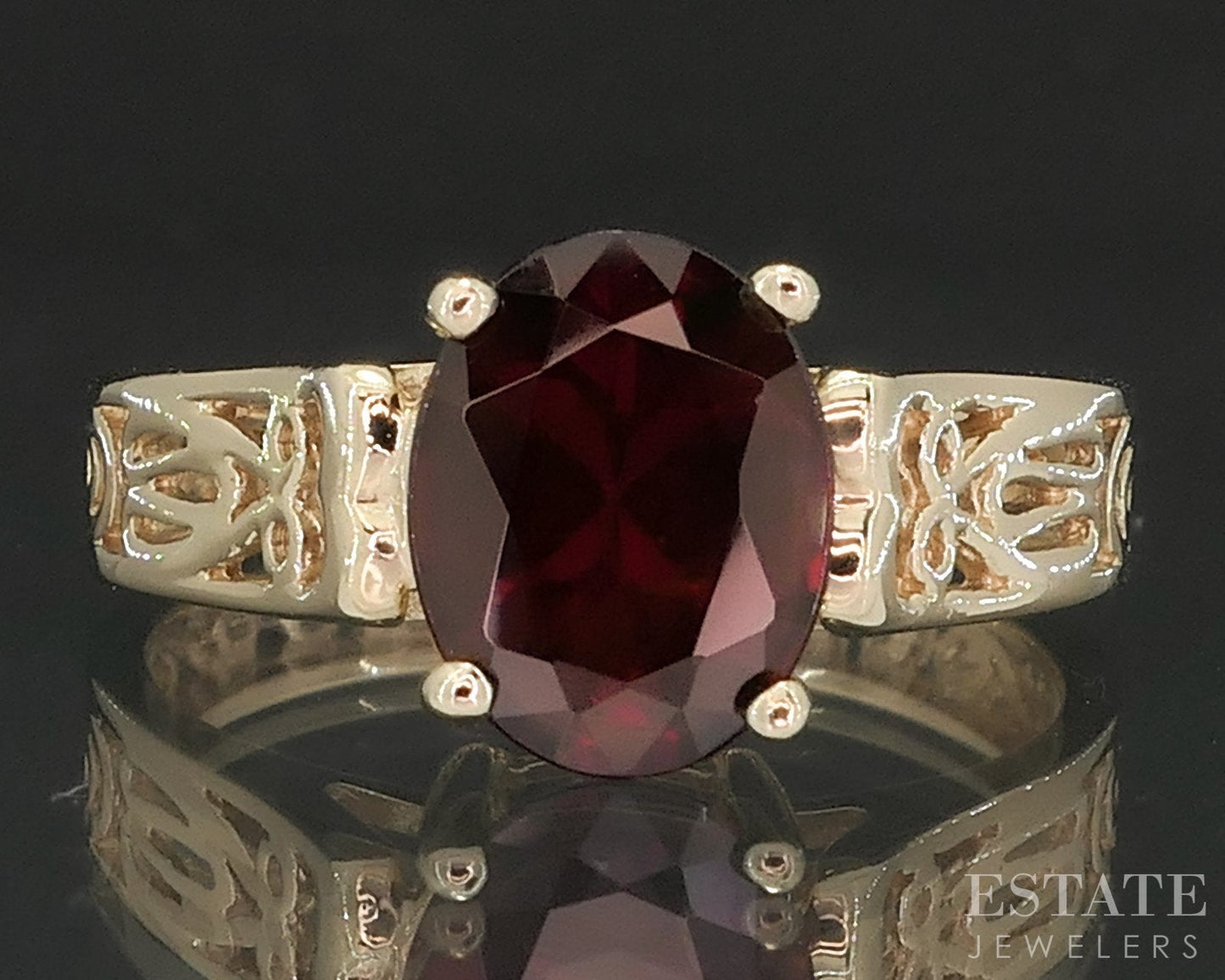 14k Yellow Gold Oval Natural Garnet Solitaire Ladies Ring 3.0g i18517b