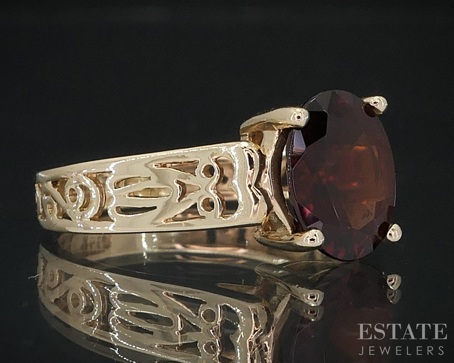 14k Yellow Gold Oval Natural Garnet Solitaire Ladies Ring 3.0g i18517b