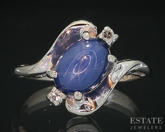 14k White Gold Linde Blue Sapphire & Diamond Ladies Bypass Ring 3g i18529b