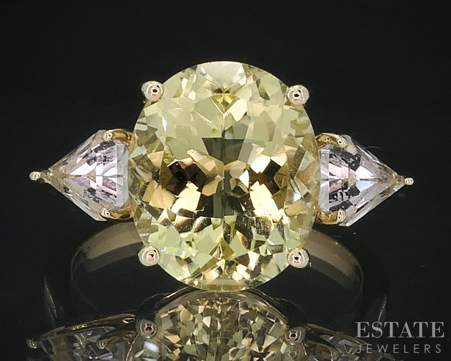14k Yellow Gold EFFY Natural Yellow & White Topaz Ladies Ring 4.3g p77429b