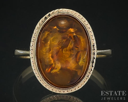 Antique 14k Yellow Gold Natural Amber Solitaire Ladies Ring 3.8g p77435b