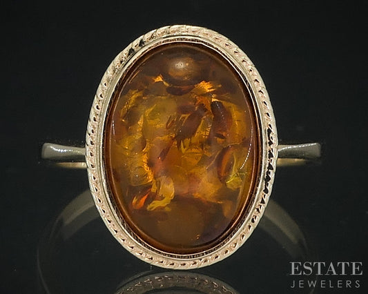 Antique 14k Yellow Gold Natural Amber Solitaire Ladies Ring 3.8g i18524b