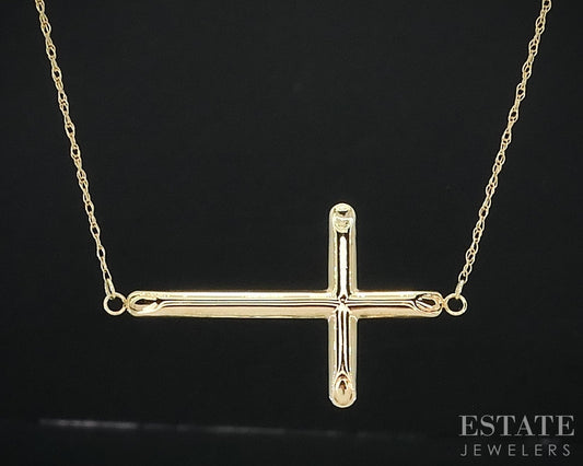 14k Yellow Gold Smooth Sideways Cross Ladies Necklace 1.1g 17"L i18526b