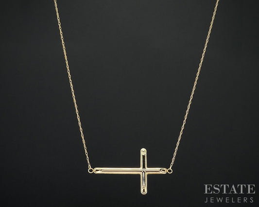 14k Yellow Gold Smooth Sideways Cross Ladies Necklace 1.1g 17"L i18526b
