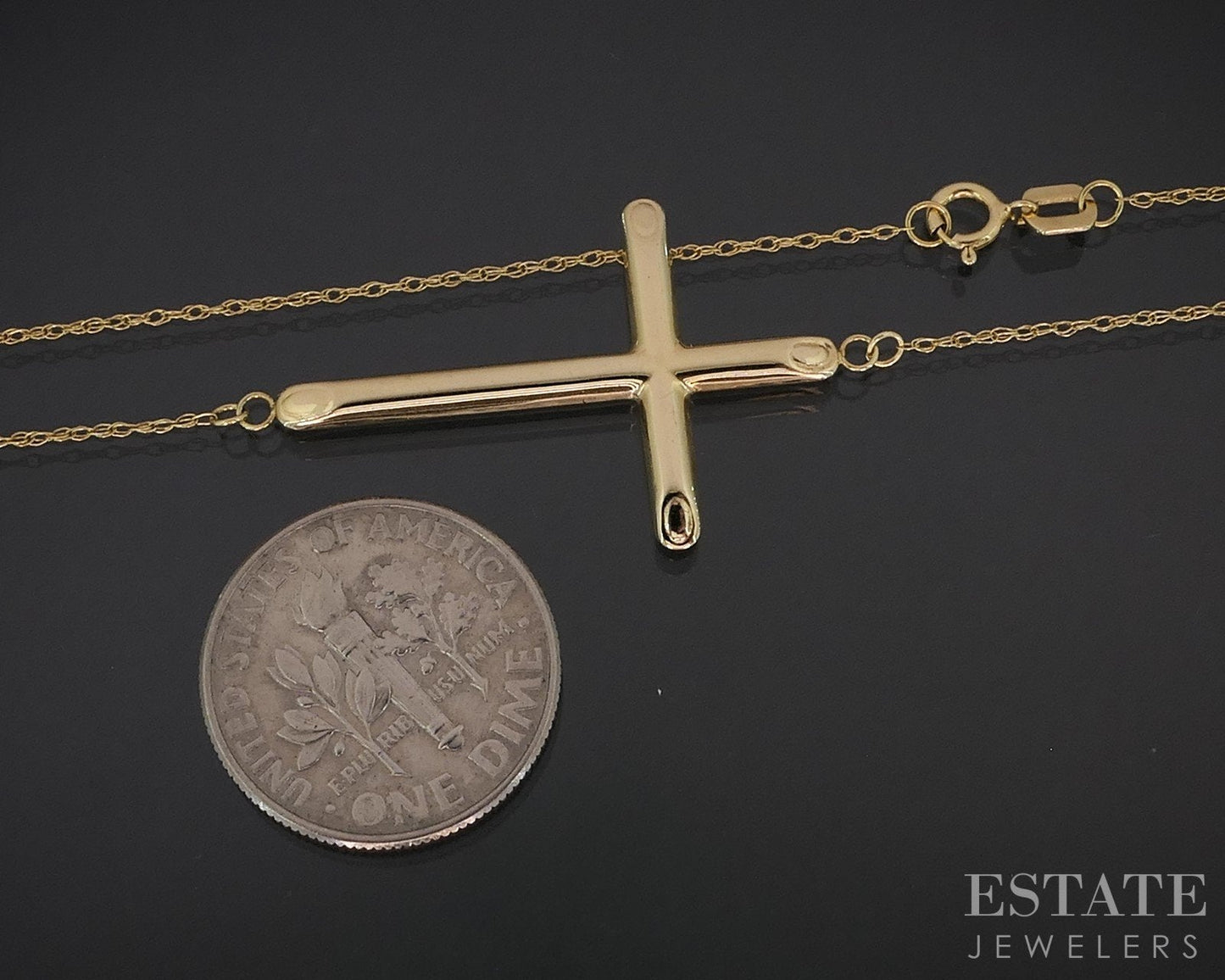 14k Yellow Gold Smooth Sideways Cross Ladies Necklace 1.1g 17"L i18526b