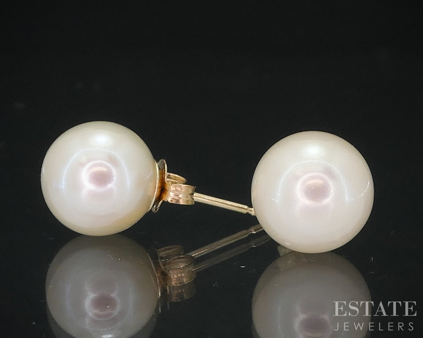 14k Yellow Gold 6.9mm Cultured Pearl Stud Ladies Earrings i18538b