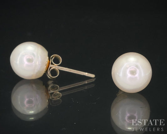 14k Yellow Gold 8mm Cultured Pearl Stud Ladies Earrings i18535b