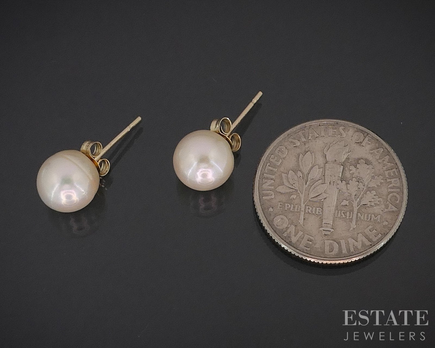 14k Yellow Gold 8mm Cultured Pearl Stud Ladies Earrings i18535b