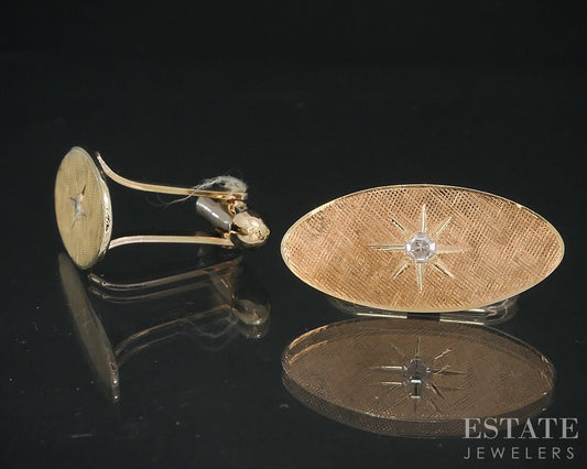 Vintage 14k Yellow Gold Natural Diamond Men's Cufflinks 7.4g i18532b