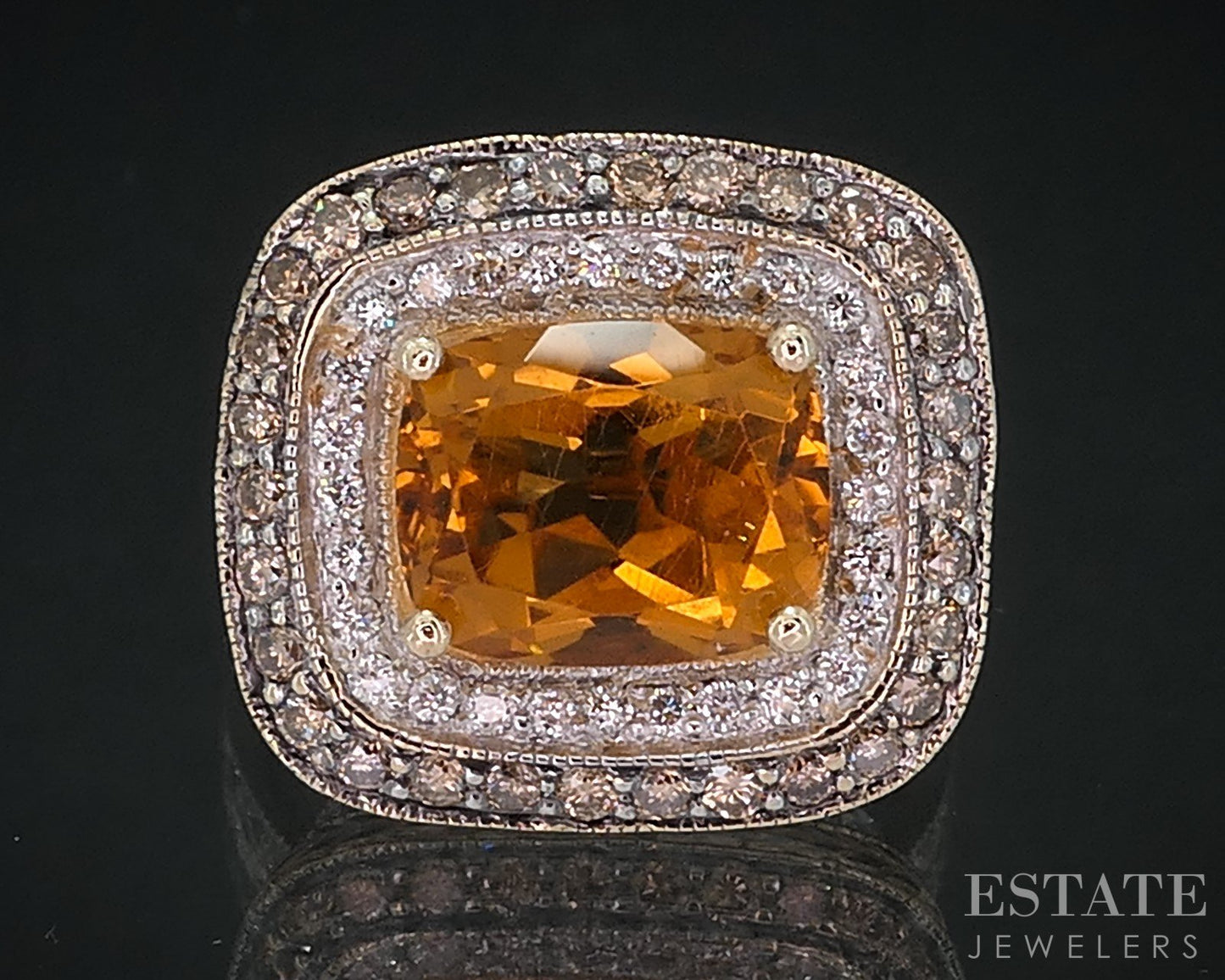 14k Honey Gold LeVian Cushion Natural Citrine & Diamond Ladies Ring 8.7g i18563