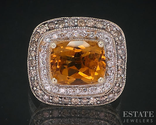 14k Honey Gold LeVian Cushion Natural Citrine & Diamond Ladies Ring 8.7g i18563