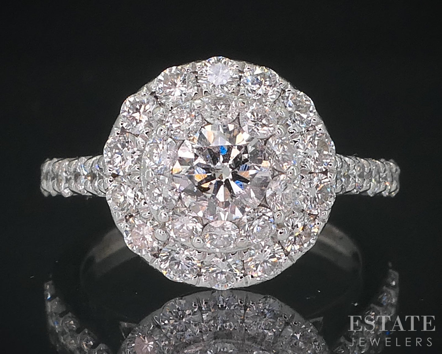 14k White Gold Round Natural 1.25ctw Diamond Halo Engagement Ring 3.9g p77547