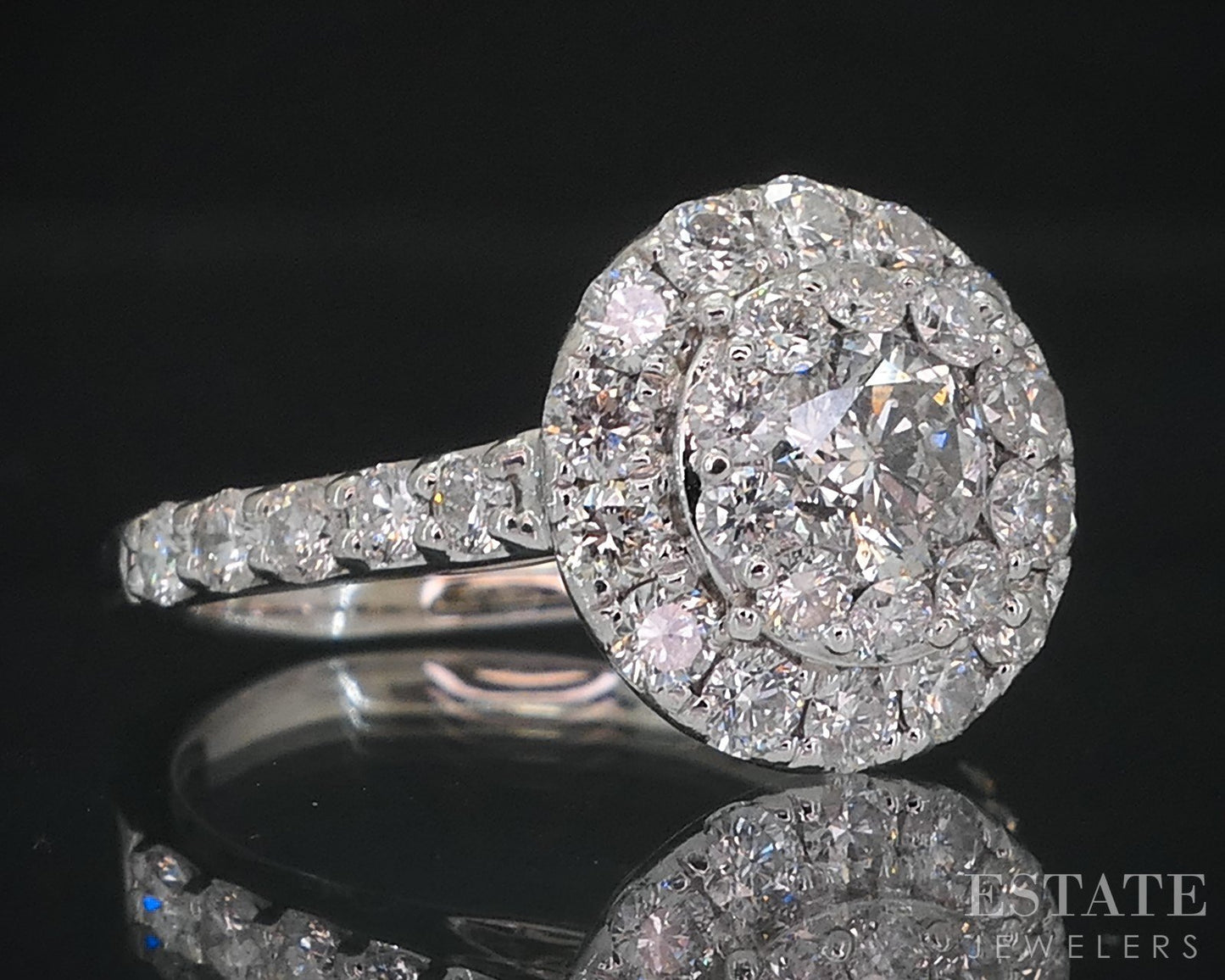 14k White Gold Round Natural 1.25ctw Diamond Halo Engagement Ring 3.9g i18562