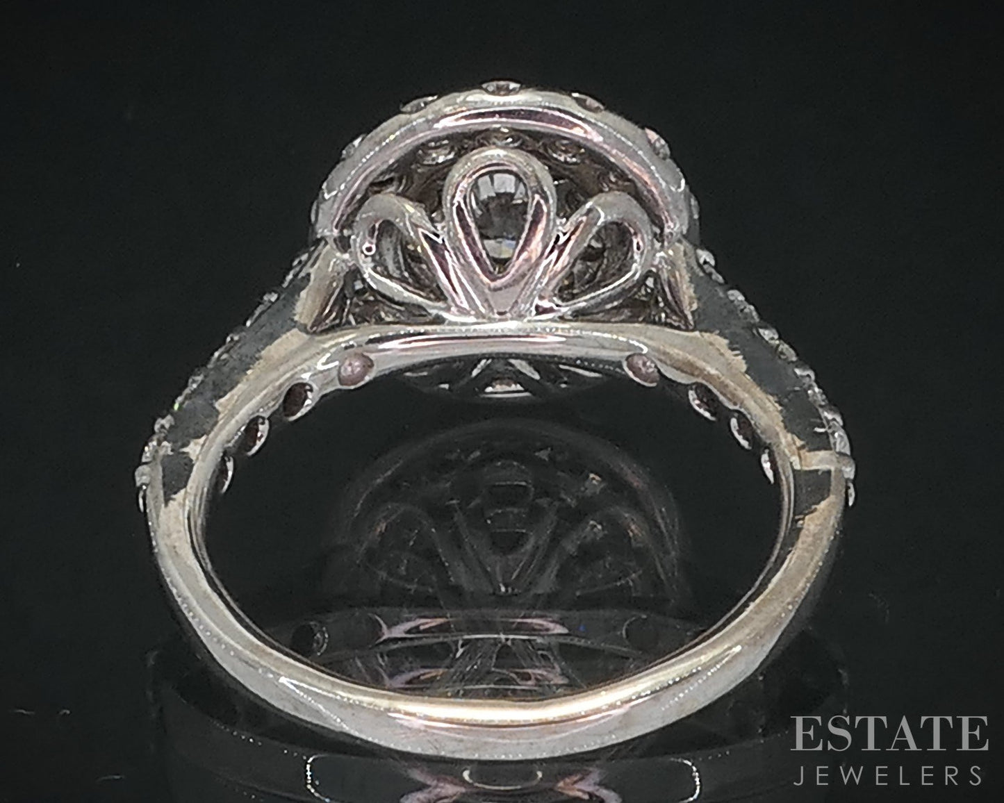 14k White Gold Round Natural 1.25ctw Diamond Halo Engagement Ring 3.9g i18562