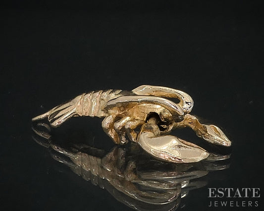 14k Yellow Gold Dimensional Lobster Movable Charm Pendant 3.2g i18559
