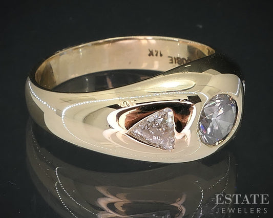 Vintage 14k Yellow Gold Natural 1.10ctw Diamond Mens Band Ring 10.6g i18556