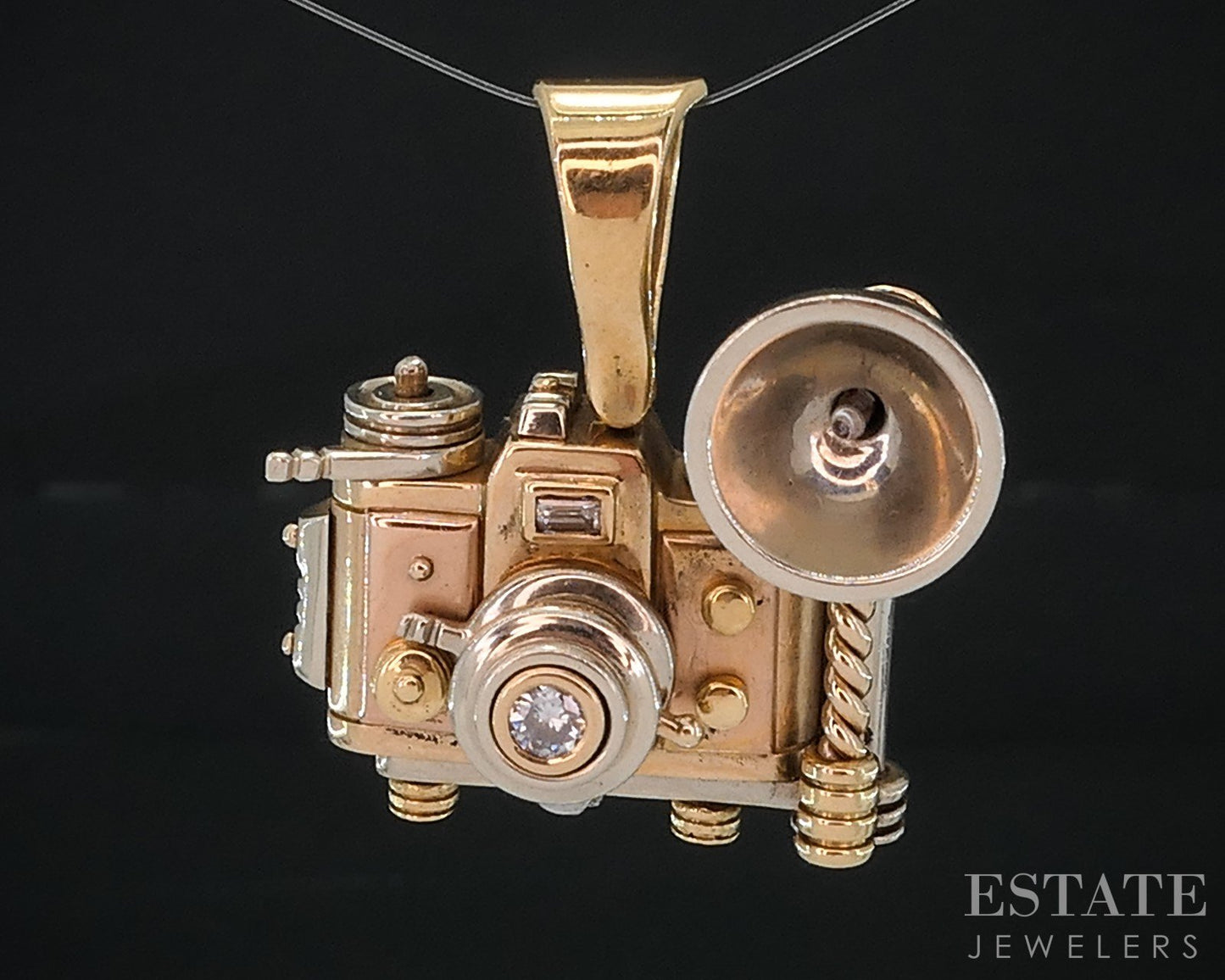 18k Tri Color Gold Dimensional Camera Movable Charm Pendant 24.9g i18542