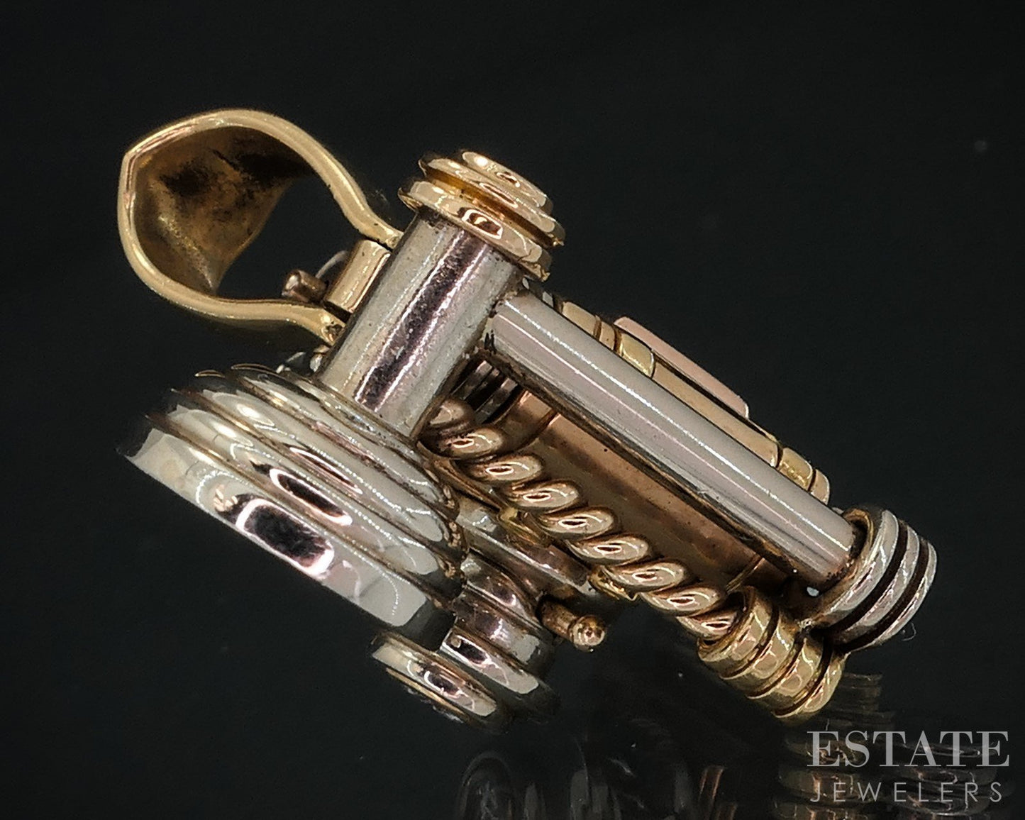 18k Tri Color Gold Dimensional Camera Movable Charm Pendant 24.9g i18542