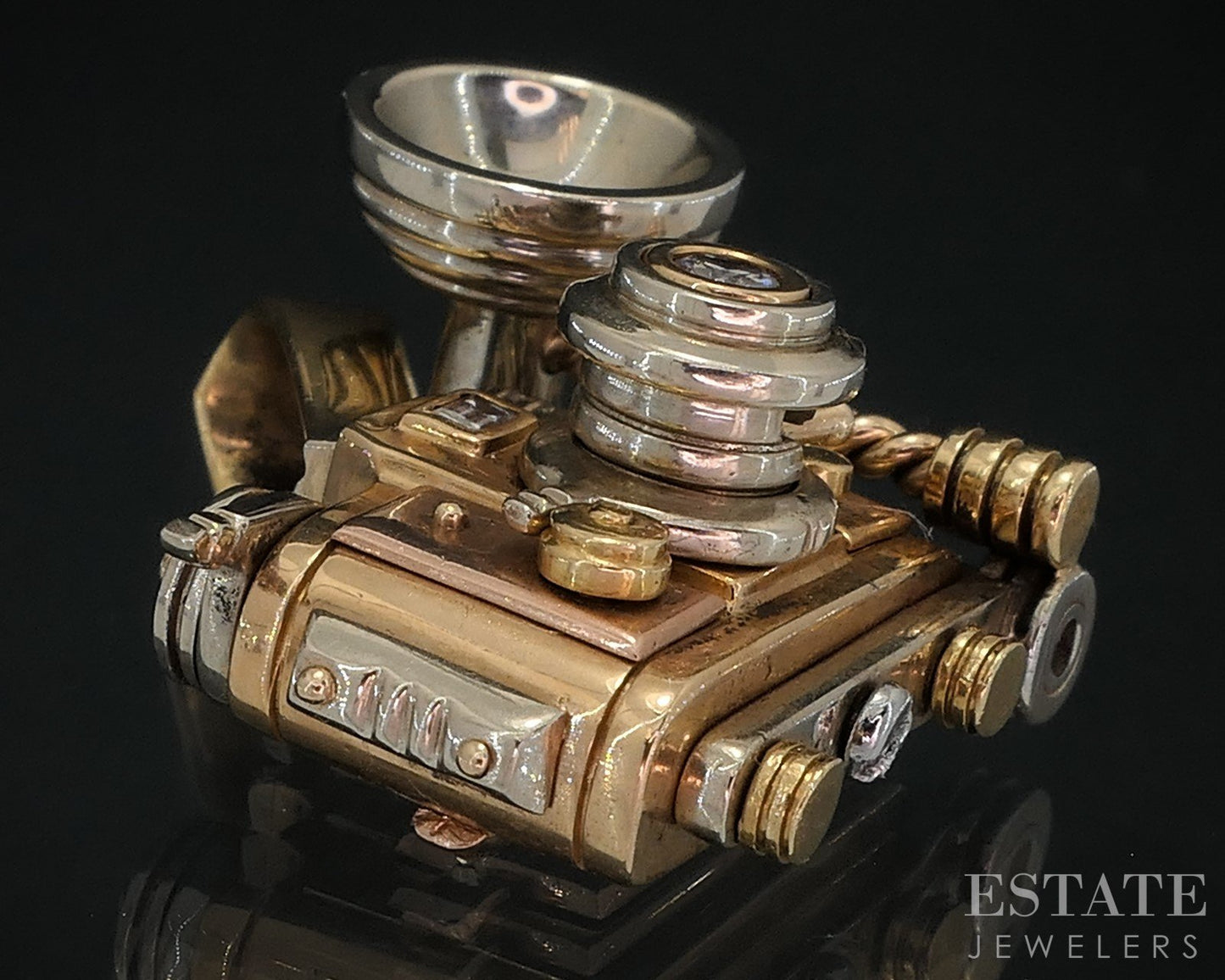 18k Tri Color Gold Dimensional Camera Movable Charm Pendant 24.9g i18542