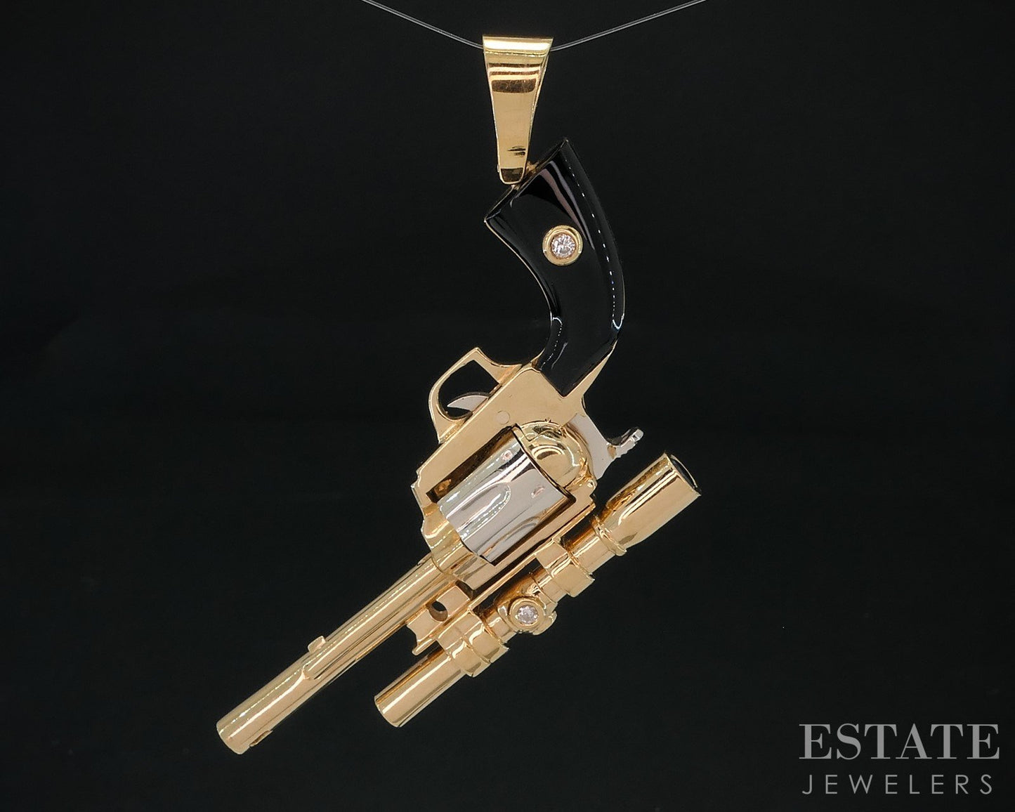 18k Two Tone Gold Dimensional Revolver Pistol Movable Charm Pendant 43.6g i18540