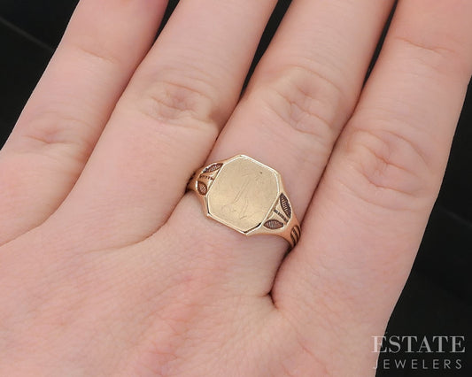 Antique 10k Yellow Gold Monogrammed R Signet Mens Band 2.8g i18544