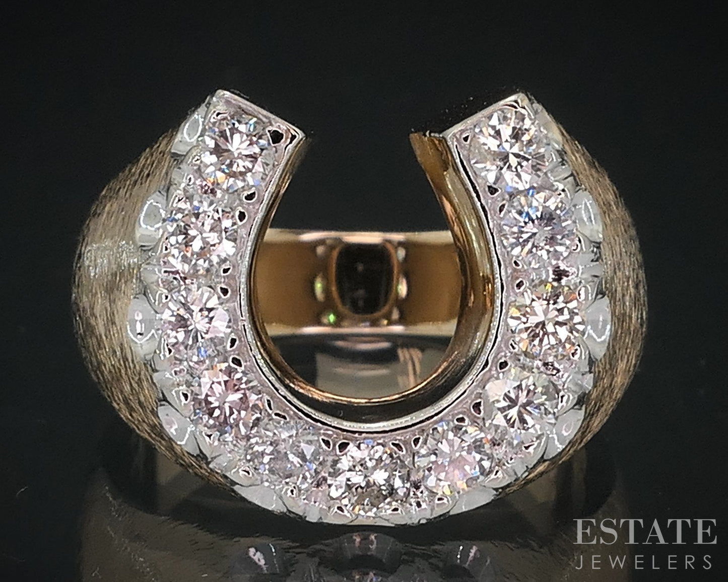 Vintage 14k Yellow Gold Horseshoe Natural .80ctw Diamond Mens Ring 12.6g i18545
