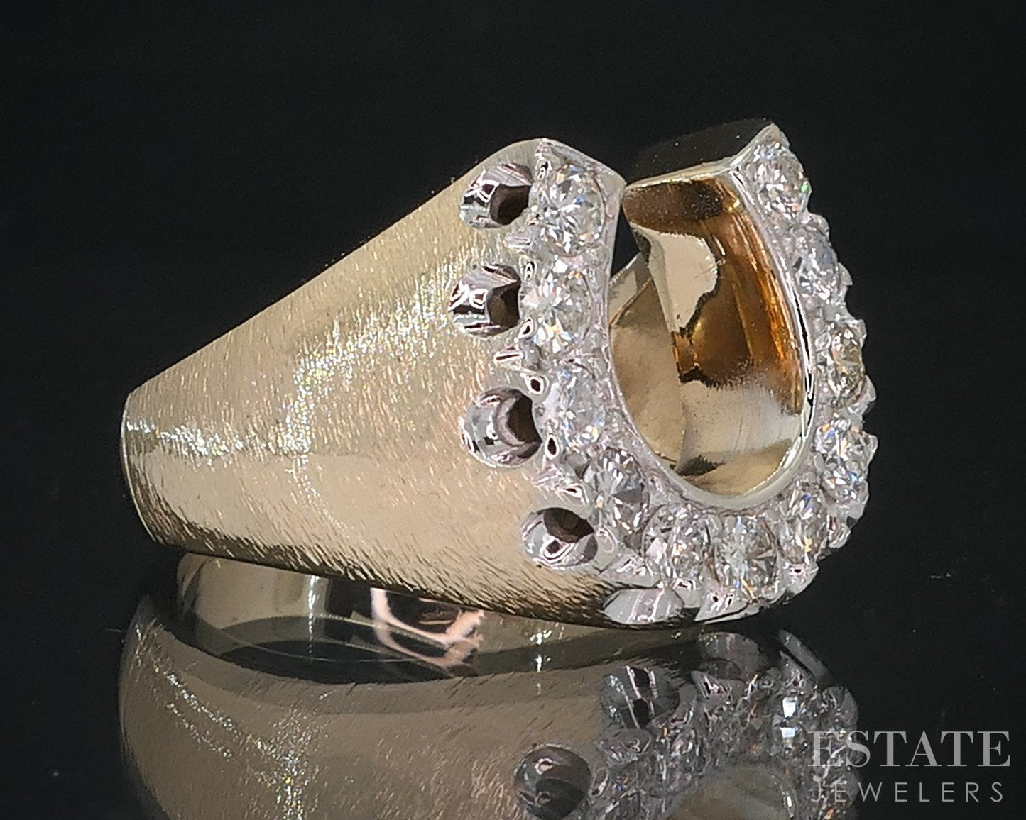 Vintage 14k Yellow Gold Horseshoe Natural .80ctw Diamond Mens Ring 12.6g i18545