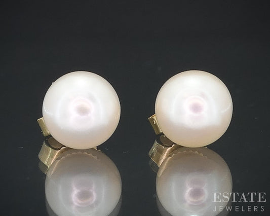 14k Yellow Gold 6.5mm Cultured Pearl Mikimoto Blue Lagoon Stud Earrings i18547
