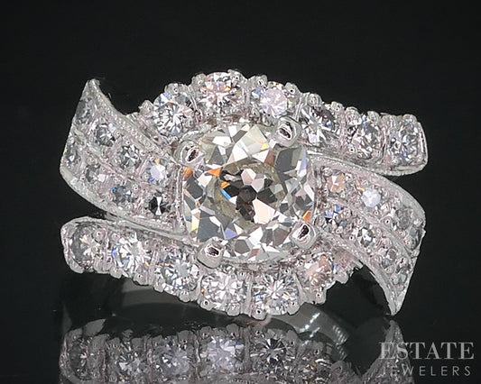 Antique Platinum OEC Natural 1.38ctw Diamond Ribbon Engagement Ring 7.8g i18552